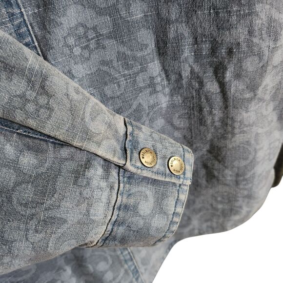 Woolrich Denim Shirt Jacket Snap Front Pockets Blue Floral Womens Size XL - Picture 8 of 10